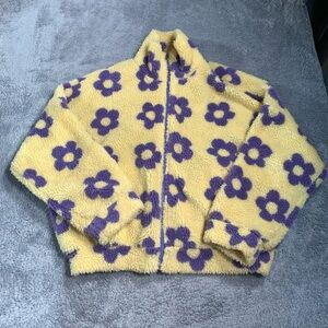 Pretty garbage fleece yellow purple flowers small